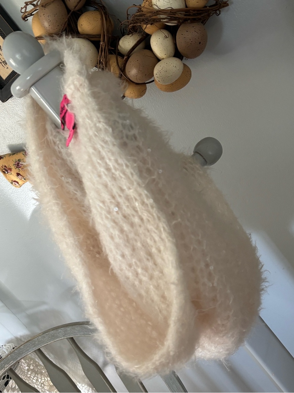 Betsey Johnson Cream Fuzzy Knit Scarf with Subtle Sparkle